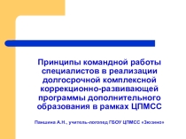 Принципы командной работы специалистов в реализации долгосрочной комплексной коррекционно-развивающей программы дополнительного образования в рамках ЦПМСС