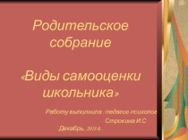 Презентация для проведения родительского собрания на тему Виды самооценки школьника