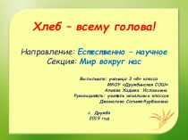 Презентация к проектной работе Хлеб – всему голова!