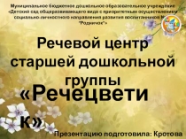 Презентация Речевой центр старшей дошкольной группы Речецветик