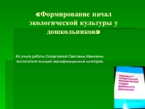Презентация Формирование начал экологической культуры у дошкольников из опыта работы