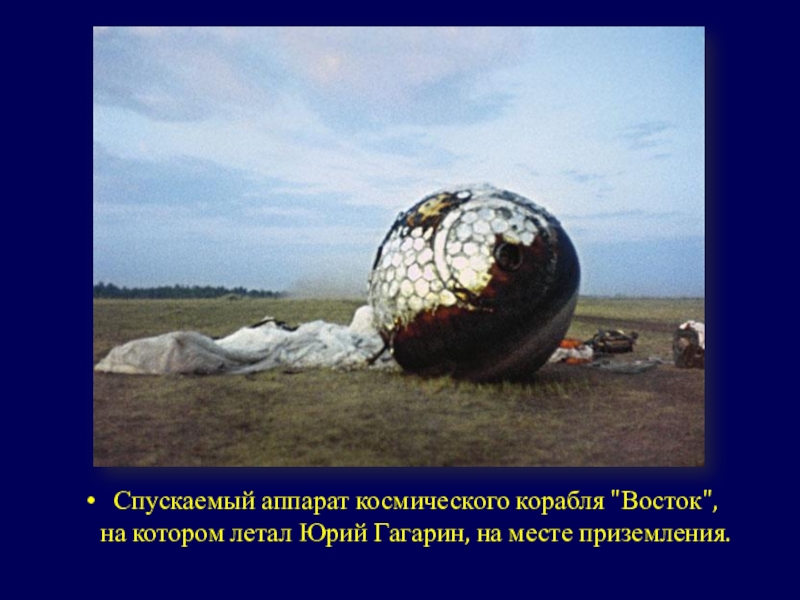 Презентация классного часа Гагаринский урок Спускаемый аппарат космического корабля Спускаемый аппарат космического корабля