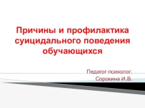 Причины и профилактика суицидального поведения обучающихся Презентация