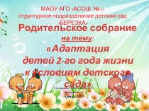 Презентация родительского собрания на тему Адаптация детей 2-го года жизни к условиям детского сада
