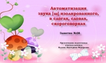 Презентация. Индивидуальное логопедическое занятие №8 .Автоматизация звука [ш] изолированного, в слогах, словах, скороговорках .