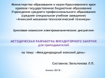 Презентация вне аудиторного мероприятия на тему :  Международный женский день