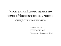 Презентация по английскому языку на тему Множественное число существительных (2 класс)