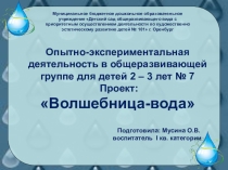 Презентация Опытно-экспериментальная деятельность в общеразвивающей группе для детей 2 – 3 лет Проект:Волшебница-вода