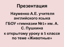 Открытый урок на тему Животные в 5 классе
