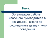 Презентация Организация работы классного руководителя в начальной  школе по профилактике девиантного поведения