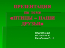 Презентация:  ПТИЦЫ - НАШИ ДРУЗЬЯ