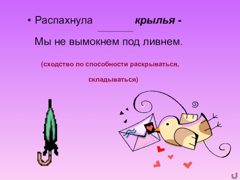 Презентация по русскому языку Обучение составлению загадки на основе метафоры Распахнула крылья - Мы не Распахнула крылья - Мы