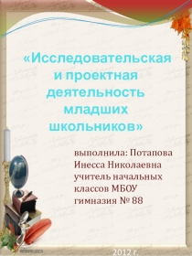 Проектная и исследовательская деятельность младших школьников