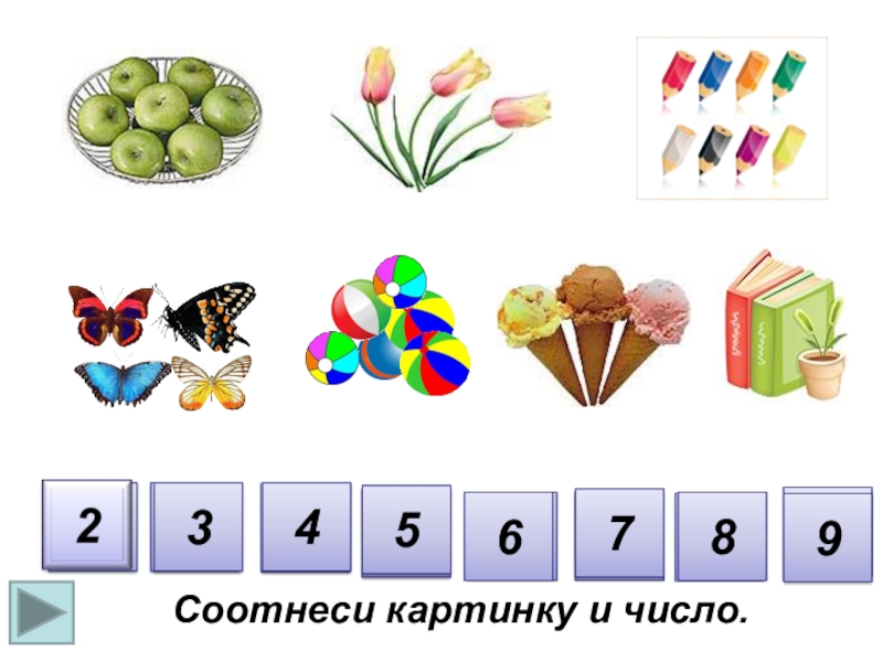 Интерактивная презентация Устный счёт 234587693456789Соотнеси картинку и число. 234587693456789Соотнеси картинку и число.