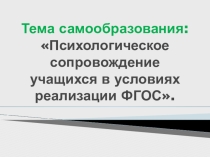 Презентация по теме самообразования Психологическое сопровождение учащихся в условиях реализации ФГОС.