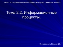 Урок, Презентация Информатика Тема 2.2 Информационные процессы