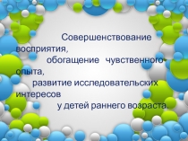 Совершенствование восприятия обогащение чувственного опыта,развитие исследовательских интересов у детей раннего возраста.
