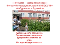 Лето,лето — прекрасная пора! Фотоотчёт о прогулках летом в МБДОУ № 4 Чебурашка г.Адыгейска