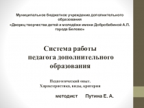 Система работы педагога дополнительного образования