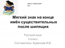 Презентация по русскому языку на тему Мягкий знак на конце имен существительных после шипящих. (3 класс)
