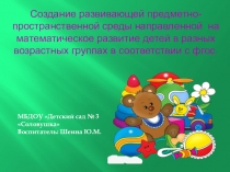 : Создание развивающей предметно- пространственной среды, направленной на математическое развитие детей в разных возрастных группах в соответствии с ФГОС