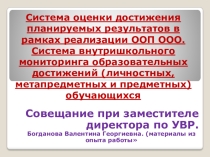Выступление на совещании педагогов по теме Система внутришкольного мониторинга образовательных достижений обучающихсяФГОС ООО.