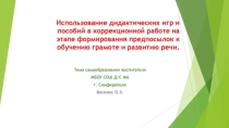 Использование дидактических игр и пособий в коррекционной работе на этапе формирования предпосылок к обучению грамоте и развитию речи.