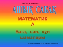 Ашық сабақ Баға, сан,құн шамалары