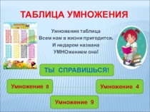 Тренажёр Таблица умножения на 8,9