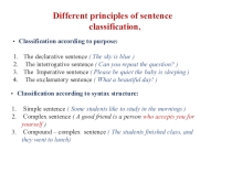 Different principles of sentence classification.