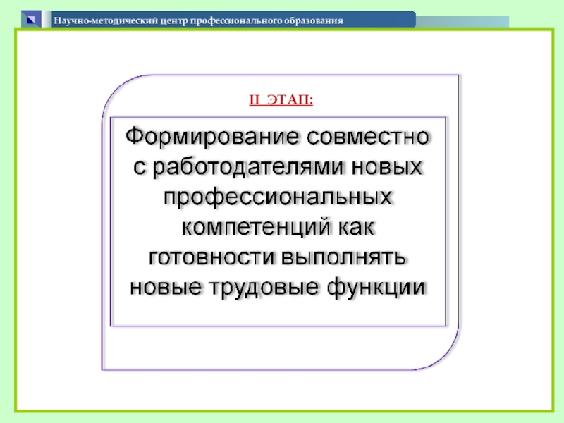Презентация по теме Формирование содержания вариативной части образовательных программ Научно-методический центр профессионального образования II ЭТАП: Научно-методический центр профессионального образования II