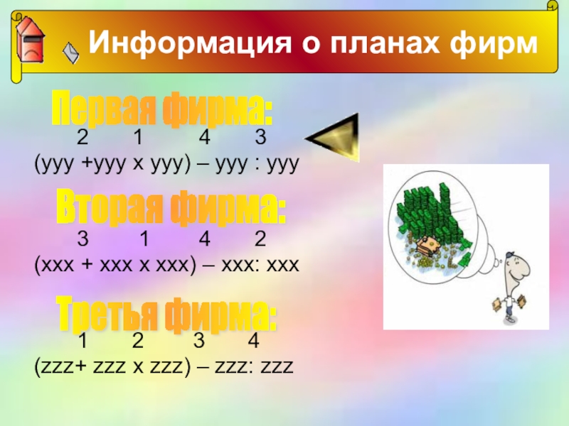 Урок математики 4 класс Деловая игра Информация о планах фирм 2 1 Информация о планах фирм 2 1