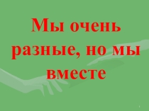 Презентация к уроку толерантности для 6 класса на тему  Мы такие разные, но мы вместе