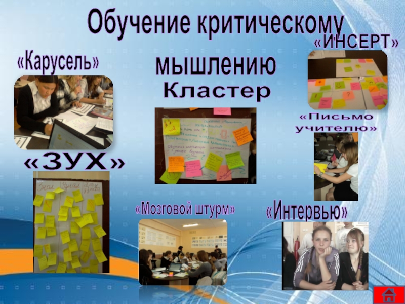 Презентация среднесрочного планирования серии последовательных уроков “информатика, 7 “А” класс” Обучение критическомумышлениюКластер«ЗУХ»«Мозговой штурм»«ИНСЕРТ»«Письмо учителю»«Интервью»«Карусель» Обучение критическомумышлениюКластер«ЗУХ»«Мозговой штурм»«ИНСЕРТ»«Письмо учителю»«Интервью»«Карусель»
