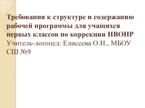 Презентация Требования к структуре и содержанию рабочей программы для учащихся первых классов по коррекции НВОНР
