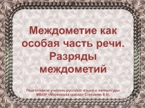 Презентация по русскому языку на тему: Междометие как особая часть речи. Разряды междометий (7 класс)