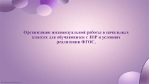 Организация индивидуальной работы в начальных классах для обучающихся с ЗПР в условиях реализации ФГОС.