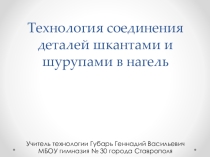 Презентация по технологии для 7 класса на тему:Технология соединения деталей шкантами и шурупами в нагель.