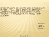 Презентация по ознакомлению с окружающим миром на тему: Осень в гости к нам пришла. Для детей младшего школьного возраста с тяжелыми множественными нарушениями развития.