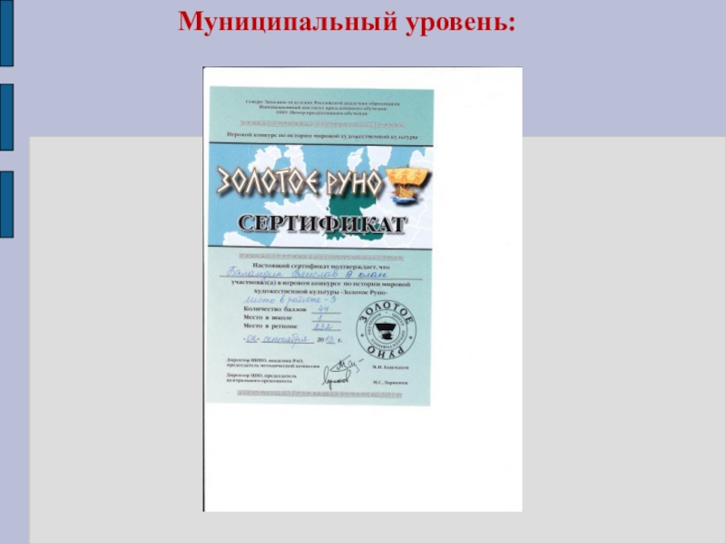 Портфолио учителя истории Кощеевой Ю.В. Муниципальный уровень: Муниципальный уровень: