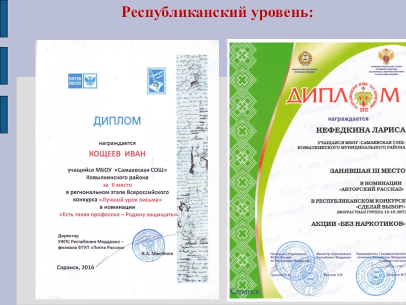 Портфолио учителя истории Кощеевой Ю.В. Республиканский уровень: Республиканский уровень: