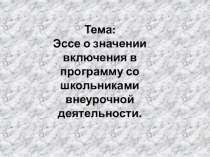 Эссе о значении включения в программу со школьниками внеурочной деятельности.