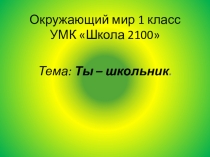 Презентация по окружающему мируТы школьник(1 класс)