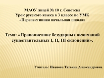 Презентация к уроку русского языка по теме Правописание безударных окончаний существительных I, II, III склонений