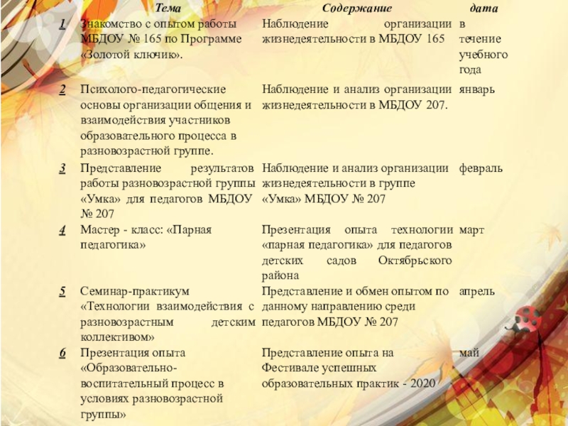 Презентация базовой площадки Организация воспитательно - образовательного процесса в разновозрастной группе ДОУ