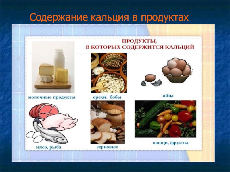 Проект Роль кальция в организме человека. Молочные продукты, как основные источники кальция Содержание кальция в продуктах Содержание кальция в продуктах
