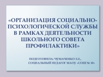 Презентация к докладу Организация социально-психологической службы в рамках деятельности школьного совета профилактики