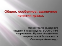 Презентация по праву на тему: Общее, особенное, единичное понятия кражи