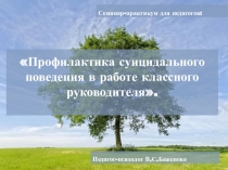 Презентация Профилактика суицидального поведения в работе классного руководителя.