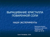Презентация Мастер-класс по выращиванию кристалла соли для детей старшего дошкольного возраста.